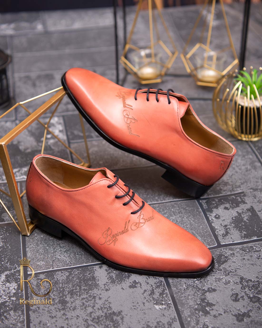 Pantofi eleganți de bărbați din piele naturala, One Cut, Orange - P1550