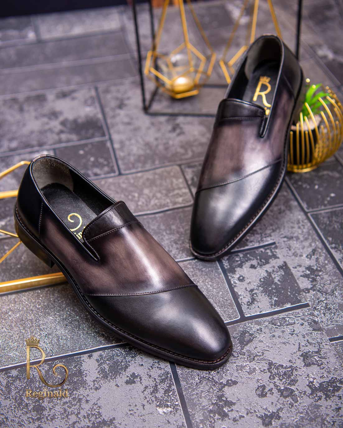 Pantofi Loafers de bărbați din piele naturala, Negru degrade - P1536