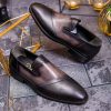 Pantofi Loafers de bărbați din piele naturala, Negru degrade - P1536