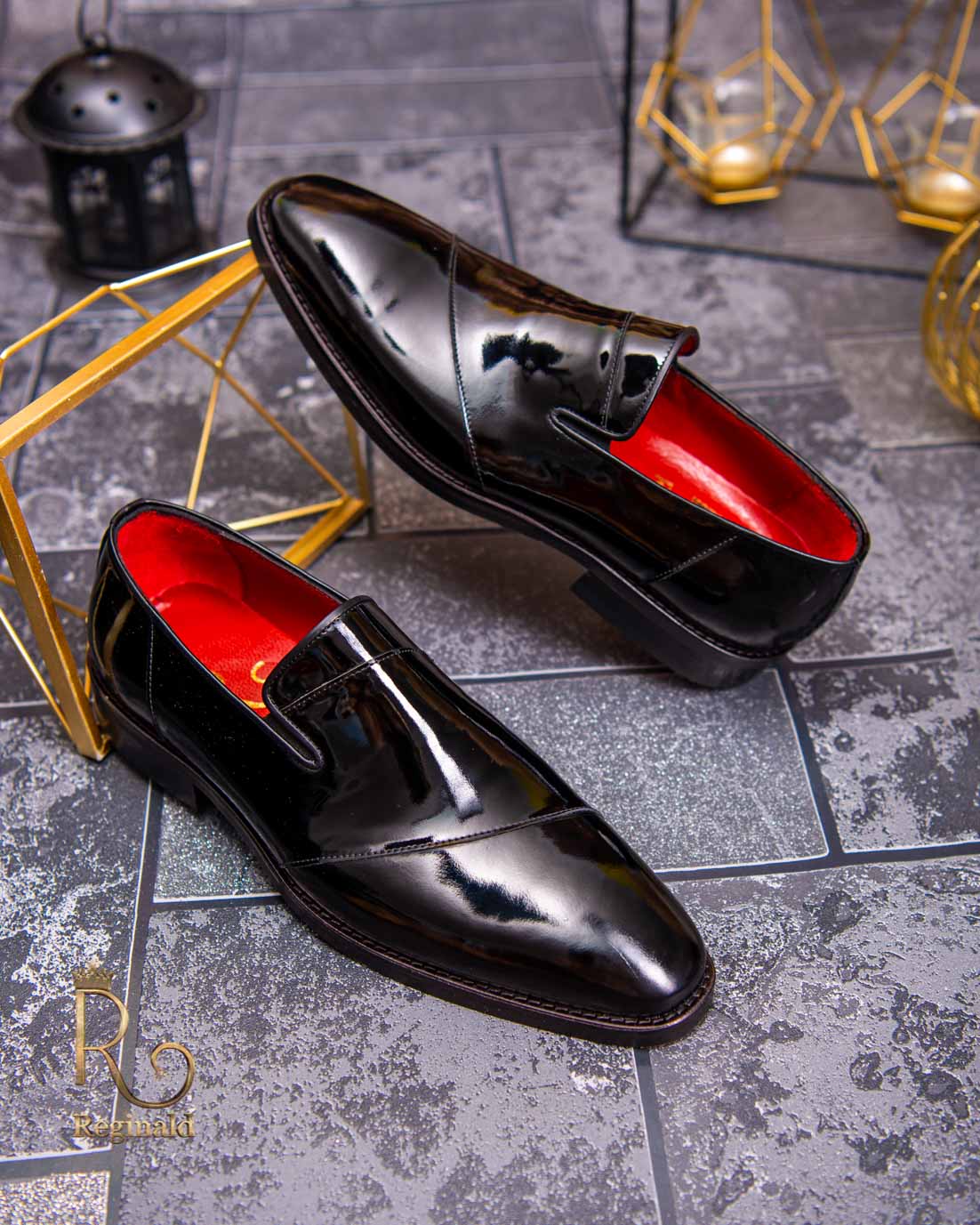 Loafers-sko til mænd i ægte Patent Sort - P1542