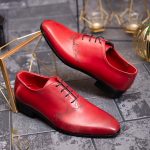 Pantofi eleganți de bărbați din piele naturala, Roșu gravat - P1546
