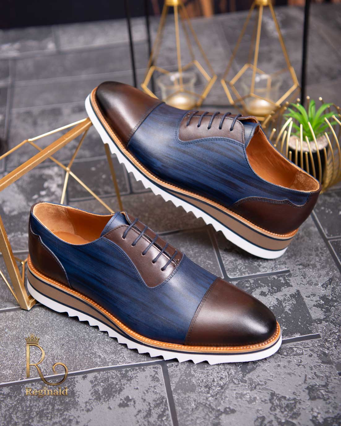 Pantofi Casual de bărbați, Talpa Înaltă, din piele naturala, Bleumarin - P1544