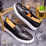 Mocasini casual de bărbați, Negru croc, Talpa înaltă alba – AD472
