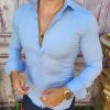 Cămașă de bărbați, Slim Fit, Bleu cu nasturi ascunși - CR80