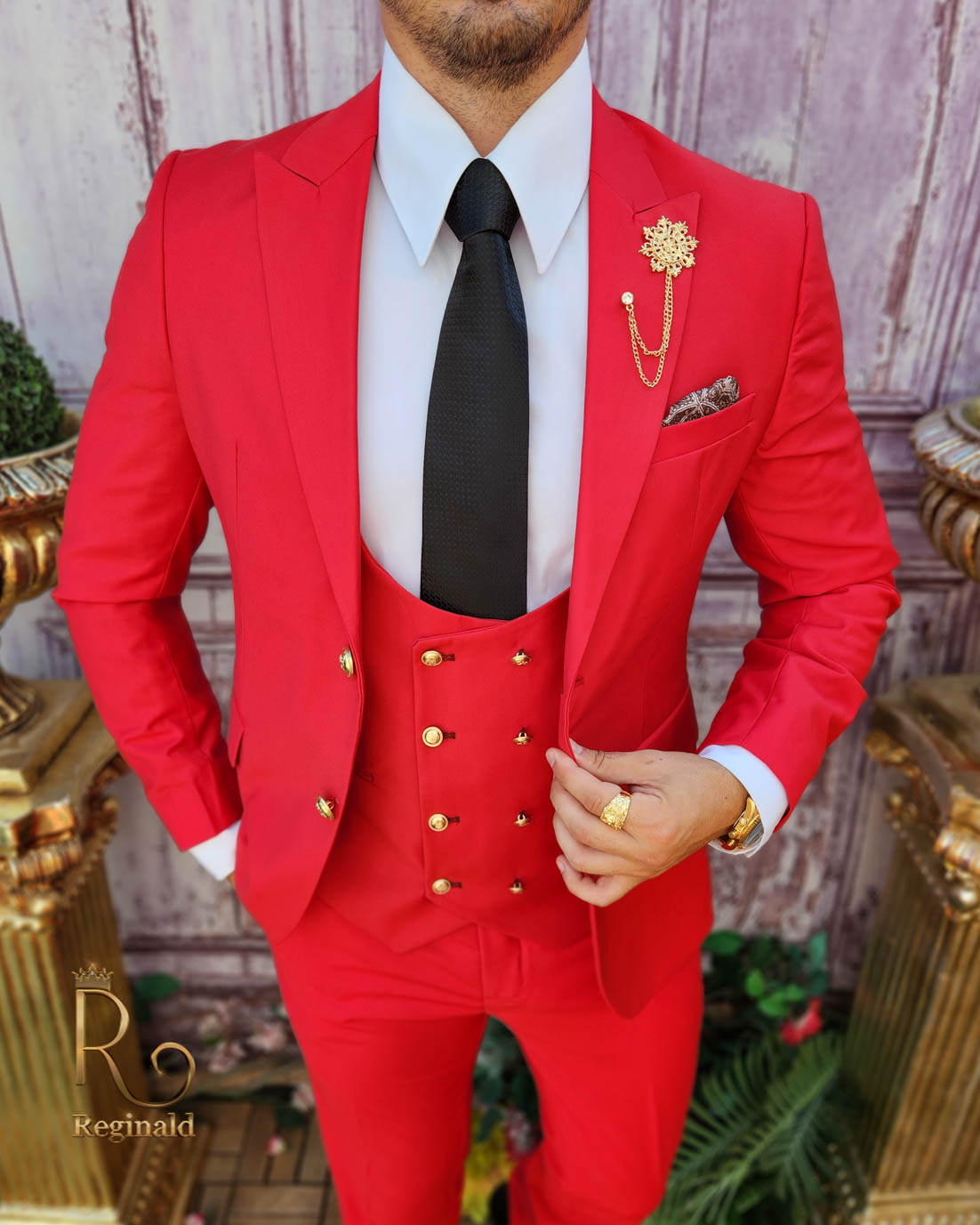 Veste Costume Homme Style Trucker - Hiver - Bouton S Rouge - Coupe Ajustée - Coton élastique
