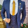 Sacou si vesta de bărbați, Slim Fit, Bleumarin cu dungi maro - SC756