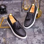 Mocassini casual da uomo, in ecopelle nera, con suola alta – AD460