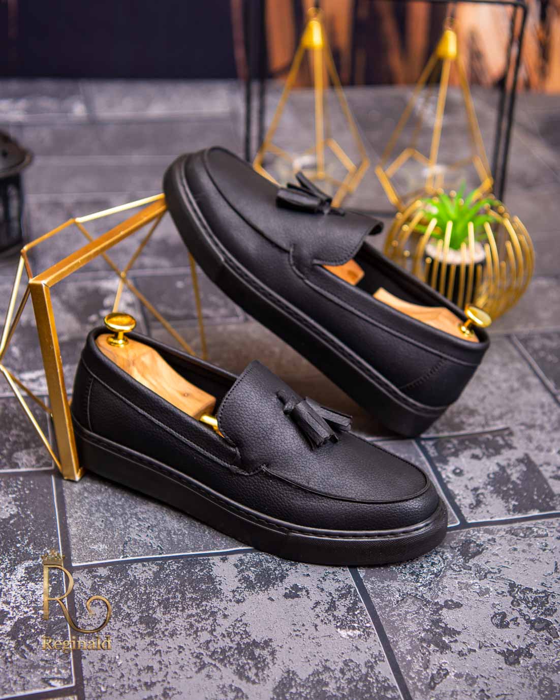 Tilsyneladende brugerdefinerede reform Casual loafers til mænd, sort øko-læder, høj sål - AD461