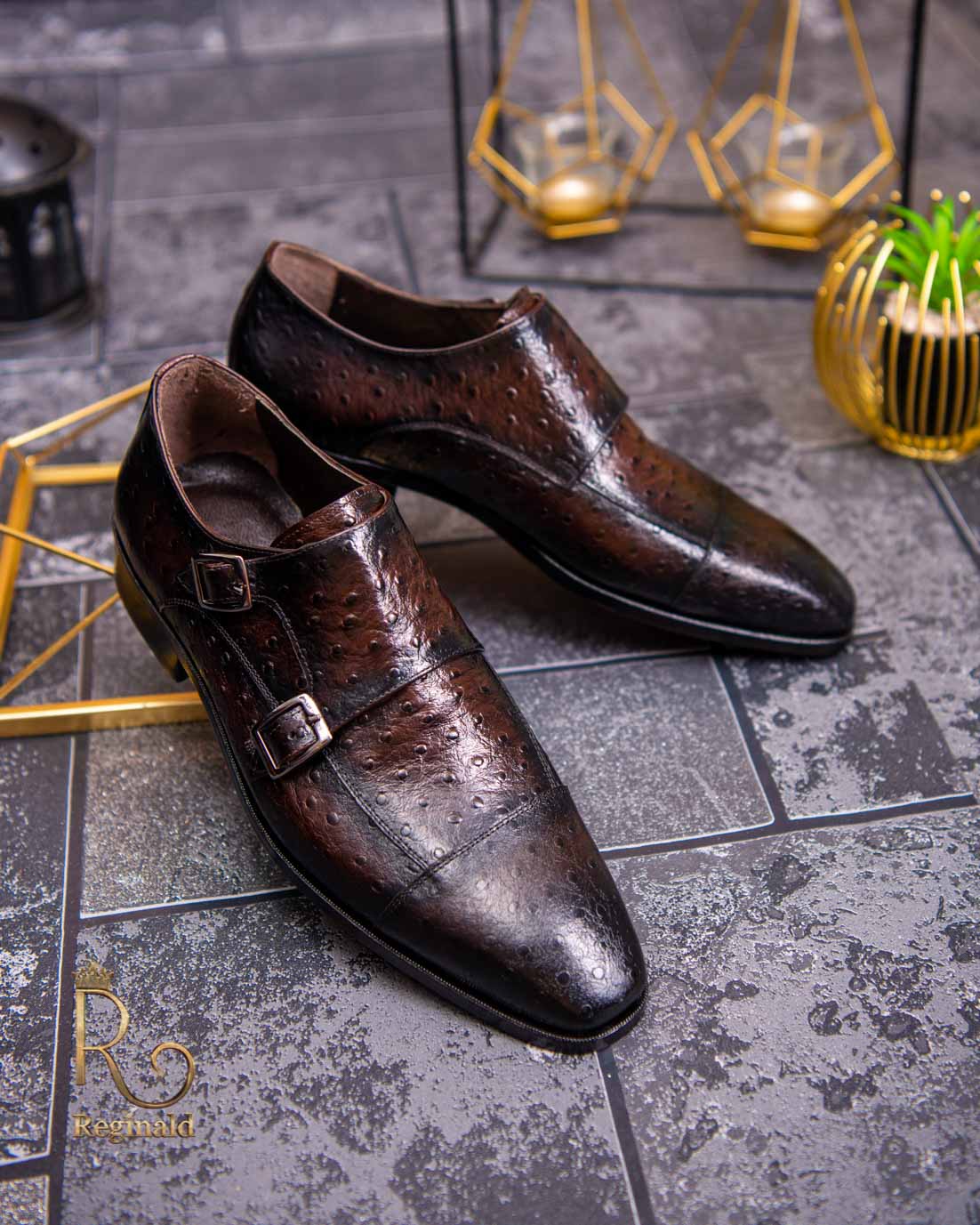 Pantofi Loafers de bărbați din piele naturala, Maro cu model - P1598