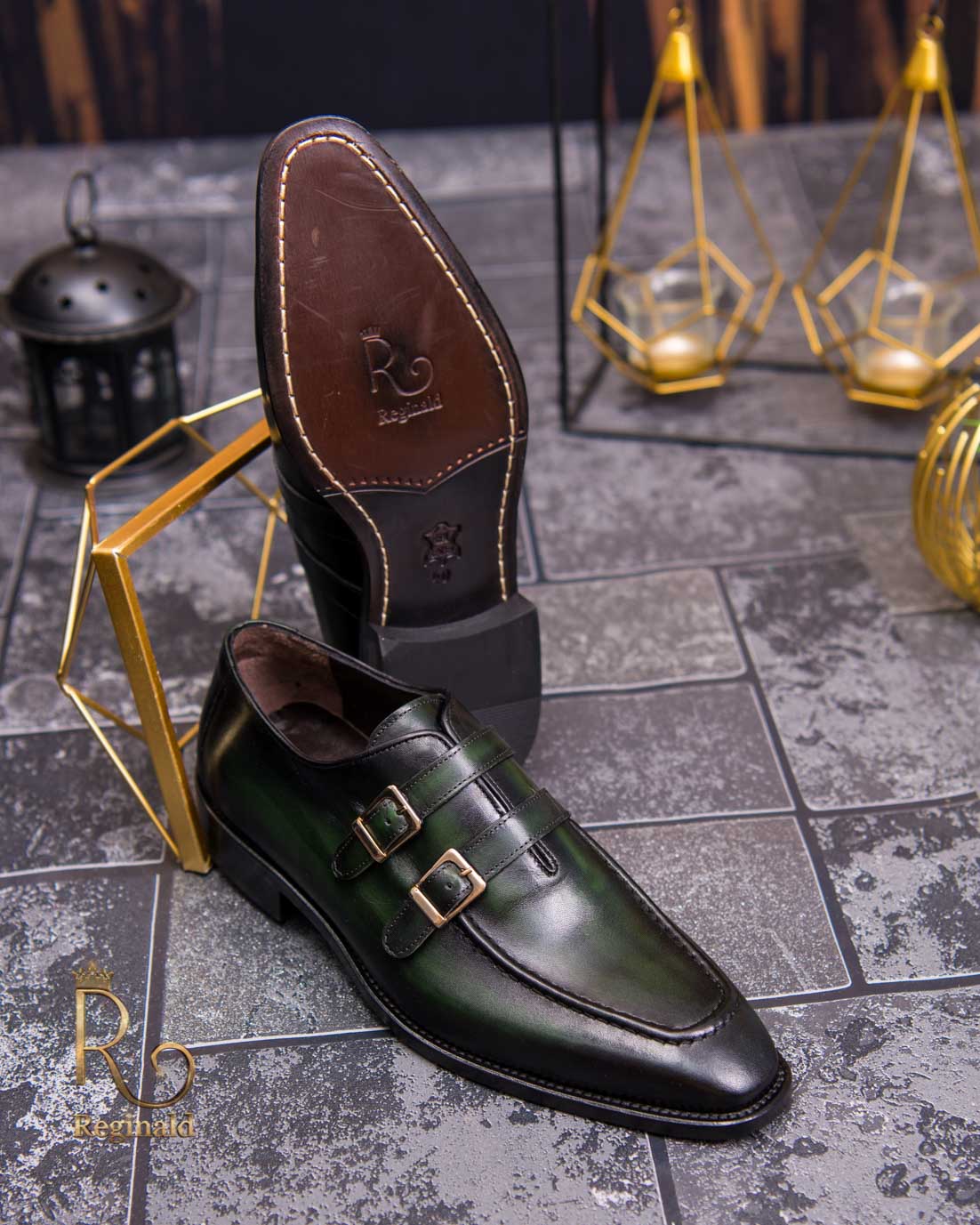 Pantofi Loafers de bărbați din piele naturala, Verde - P1596