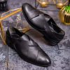 Pantofi Loafers de bărbați din piele naturala, Negru cu model - P250