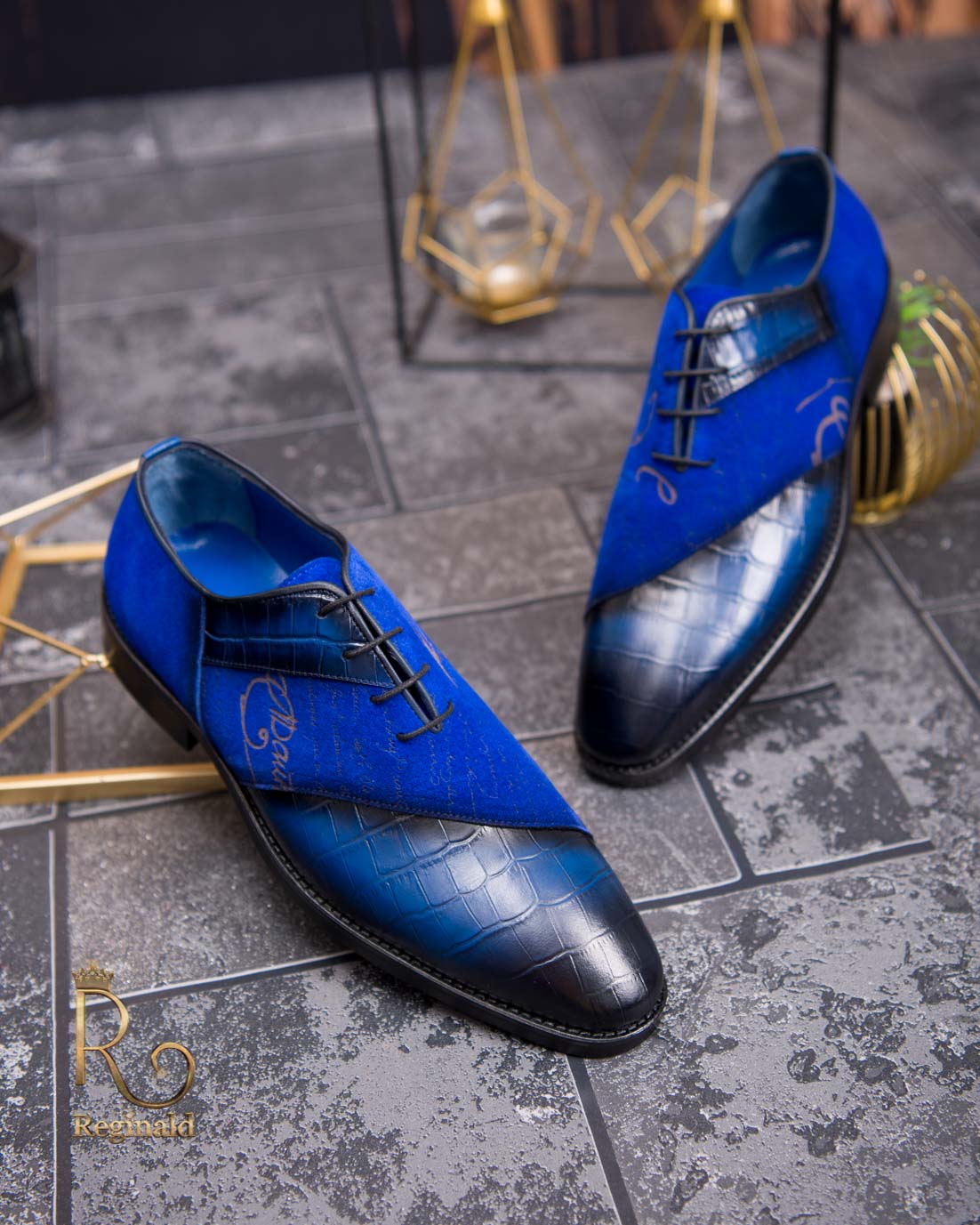 Pantofi eleganți de bărbați din piele naturala, Albastru - P1583