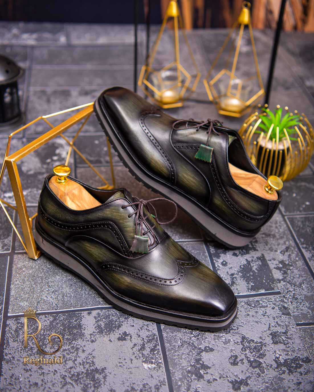 Luxury Leather & Tweed Blucher Shoes - Brown Patina - REID by Civardi