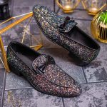 Pantofi Loafers / Mocasini cu sclipici si funda neagra - P710