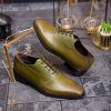 Pantofi eleganți de bărbați din piele naturala, Verde gravat - P1566