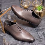 Pantofi eleganți de bărbați din piele naturala, Maroniu gravat - P1564