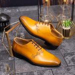 Pantofi eleganți de bărbați din piele naturala, Galben gravat - P1563