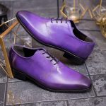 Pantofi eleganți de bărbați din piele naturala, Mov gravat - P1568