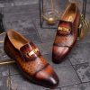 Pantofi Loafers de bărbați din piele naturala, Maro cu model - P1619