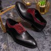 Pantofi eleganți de bărbați din piele naturala, Negru cu bordo - P1612