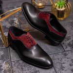 Pantofi eleganți de bărbați din piele naturala, Negru cu bordo - P1612
