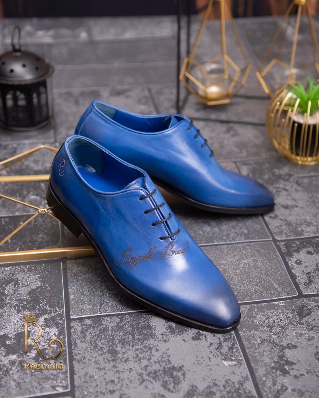 Pantofi eleganți de bărbați din piele naturala, Albastru gravat - P1614