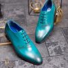 Pantofi eleganți de bărbați din piele naturala, Turcoaz gravat - P1615