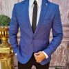 Sacou Albastru patinat de bărbați, Slim Fit, Summer Collection - SC730