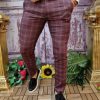 Pantaloni eleganți, Bordo in carouri, conici si elastici - PN720