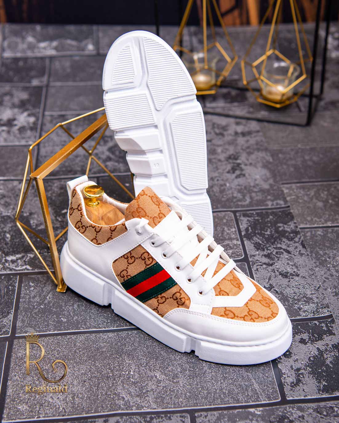 Adidași de bărbați, cu talpa înaltă, Albi cu șiret – AD490 - imagine 4