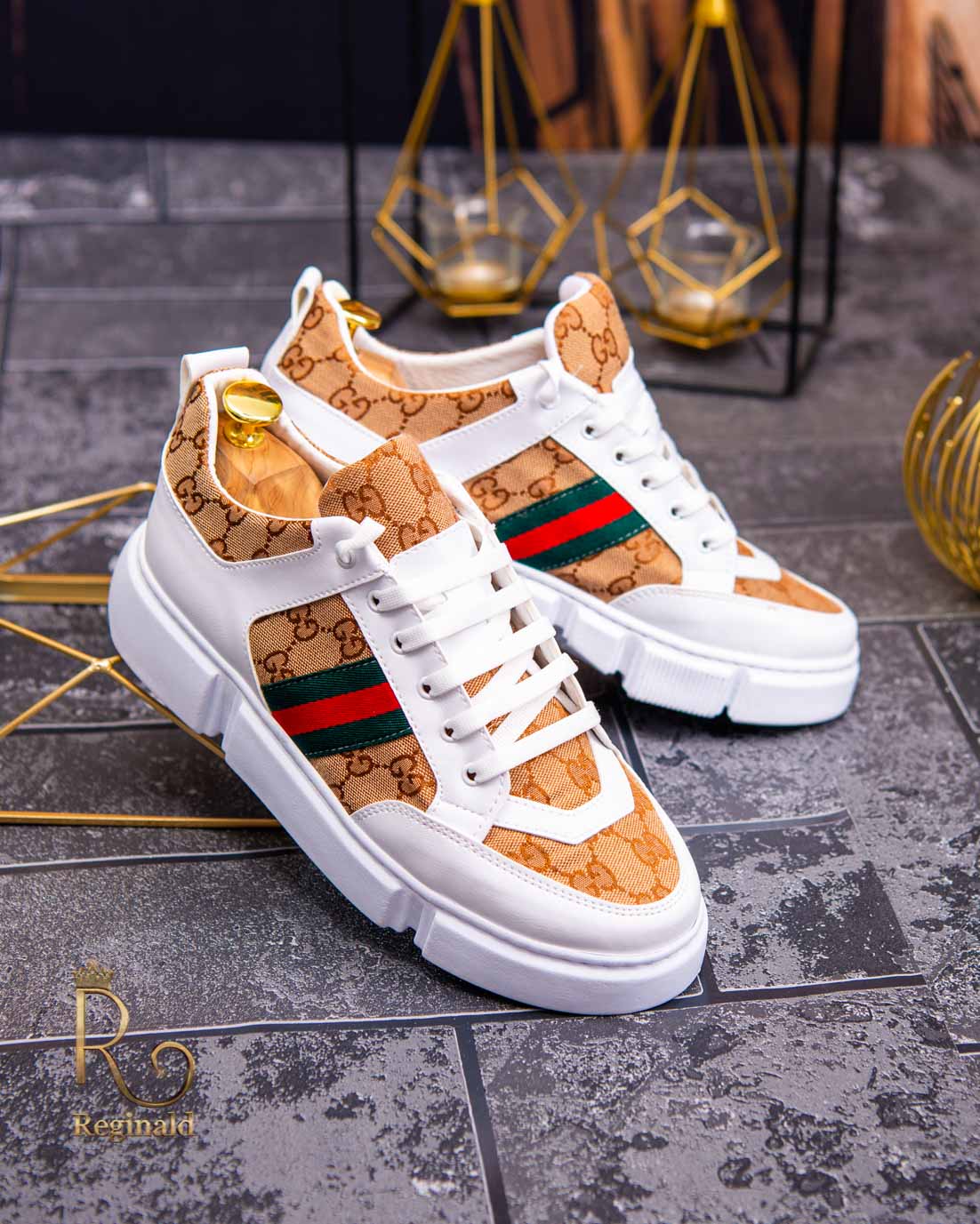 Adidași de bărbați, cu talpa înaltă, Albi cu șiret – AD490 - imagine 3