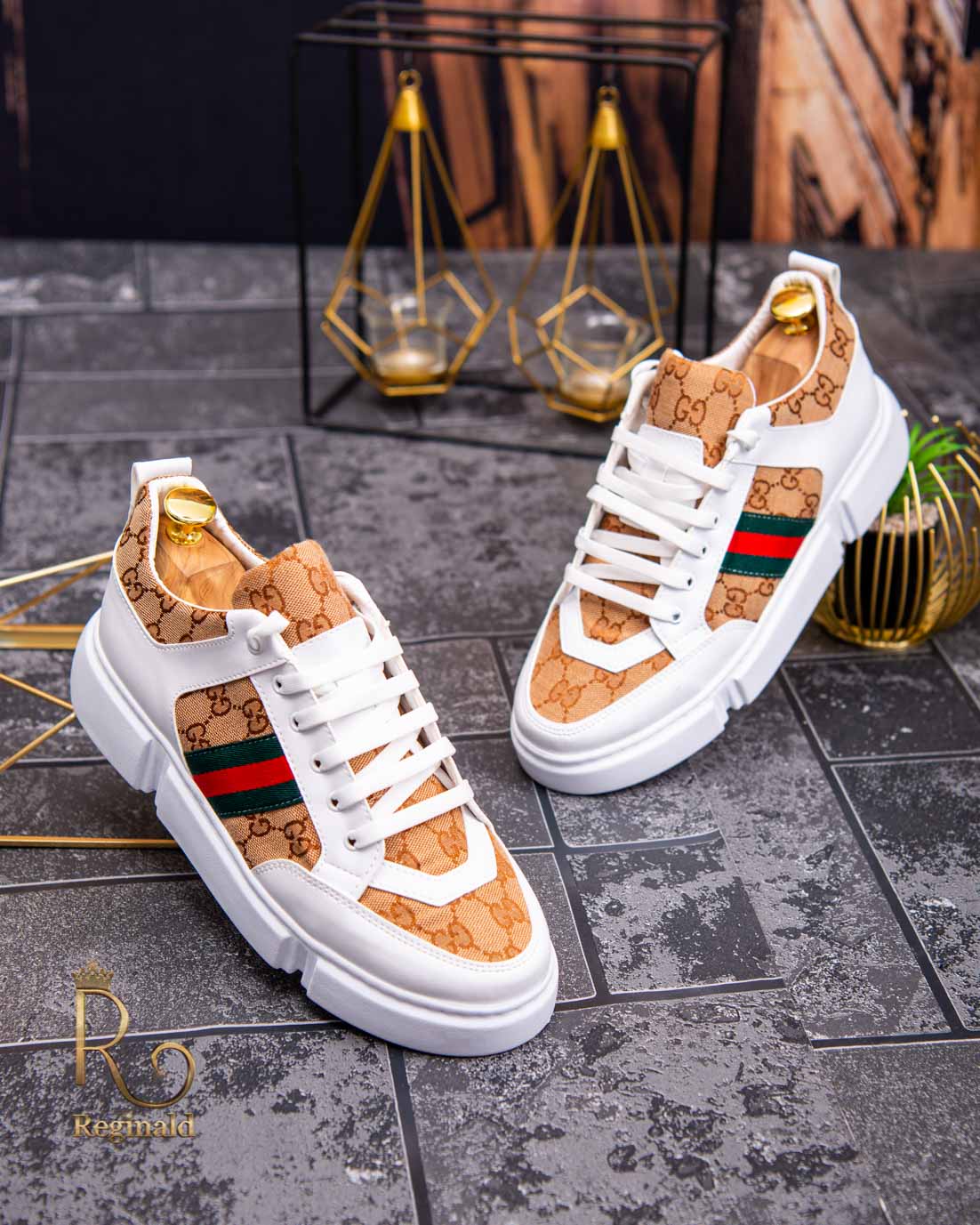 Adidași de bărbați, cu talpa înaltă, Albi cu șiret – AD490 - imagine 2