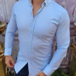 Men's light blue shirt, collar, linen texture - CR85