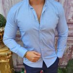 Men's light blue shirt, button-down collar - CR111