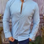 Men's weathered light-blue shirt, grandad collar - CR103