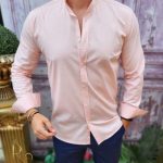 Men's textured shirt, grandad collar - CR102