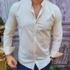 Cămașă crem texturat de bărbați, guler tunica - CR99