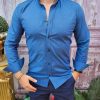 Cămașă albastra de bărbați, guler cu nasturi - CR110