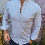 Men's textured shirt, grandad collar - CR98