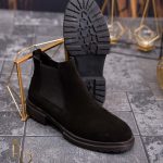 Ghete de bărbați, Negre din piele 100% naturala întoarsă - GH117
