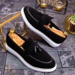 Mocasini casual de bărbați, Piele întoarsă, Talpa înaltă alba – AD487