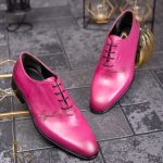 Pantofi eleganți de bărbați din piele naturala, lila - P1622