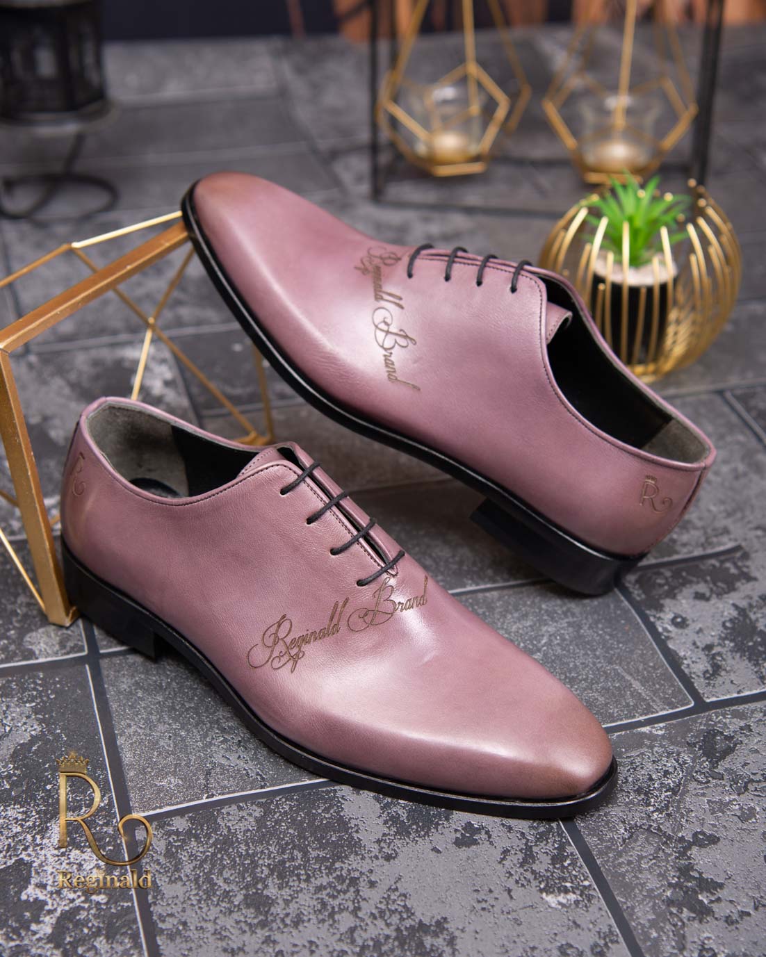 Pantofi eleganți de bărbați din piele naturala, roz prafuit - P1624