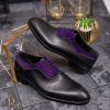 Pantofi eleganți de bărbați din piele naturala, negru cu mov - P1625
