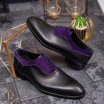 Chaussures élégantes pour homme en cuir naturel, noires et violettes - P1625