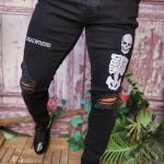 Blugi de bărbați, Negri cu imprimeuri, Slim Fit, Premium Denim - BG907