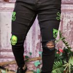 Blugi de bărbați, Negri cu imprimeuri, Slim Fit, Premium Denim - BG909