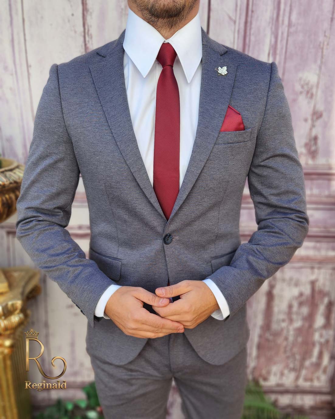 Costum gri de bărbați, Slim Fit, Sacou si Pantalon - C3941