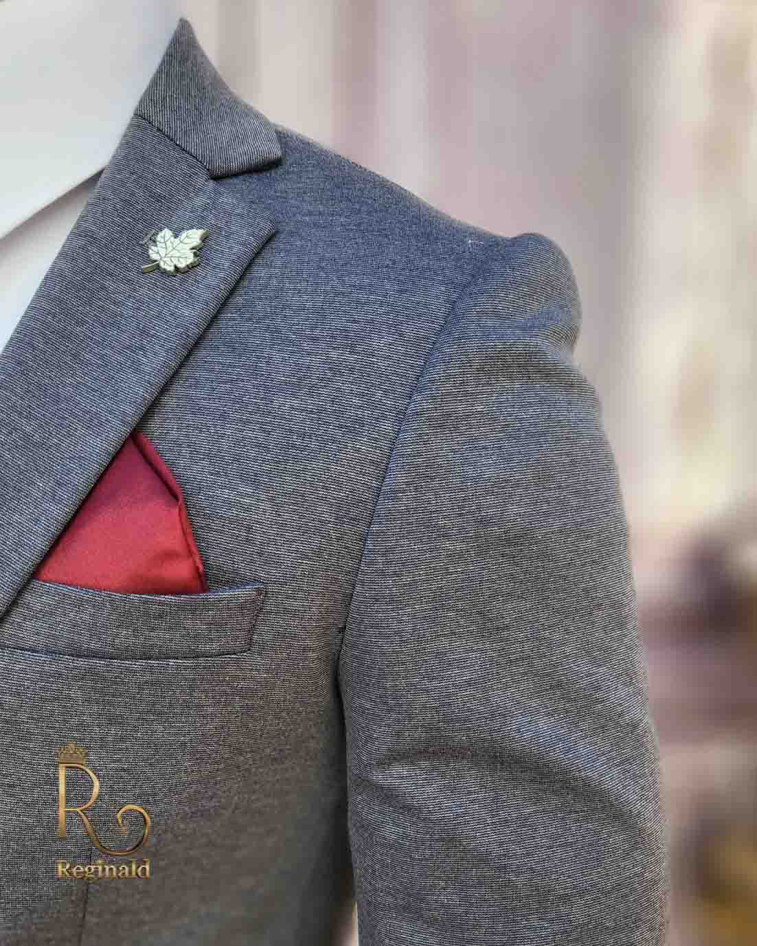 Costum gri de bărbați, Slim Fit, Sacou si Pantalon - C3941 - imagine 4