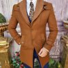 Palton de bărbați, Slim Fit, Maro, Guler textil detașabil - PT440
